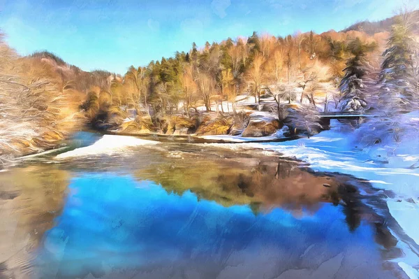 Hermoso paisaje de invierno soleado en las montañas del Cáucaso Fotos De Stock Sin Royalties Gratis