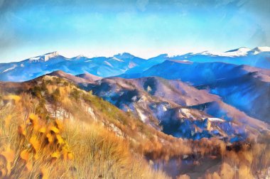 Kafkasya dağlarındaki güzel dağ manzarası renkli tabloya benziyor..