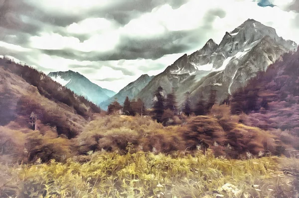 Schöne Berglandschaft am Kaukasus Bunte Malerei sieht aus wie Bild. — Stockfoto