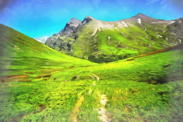 Beautiful mountain landscape at Caucasus mountains colorful painting looks like picture. — Stock Photo, Image