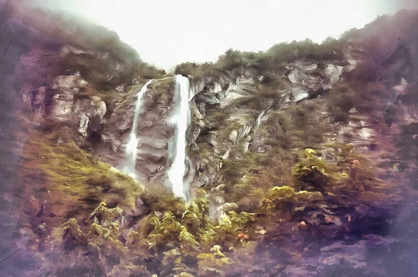 Bela paisagem montanhosa com cachoeira nas montanhas do Cáucaso — Fotografia de Stock