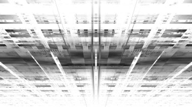 Yaratıcı tasarım için soyut fraktalın 3 boyutlu çizimi modern şehir tekno yapısına benziyor..