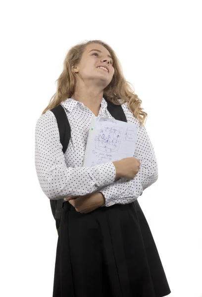 Ung vacker långhårig college flicka med papper — Stockfoto