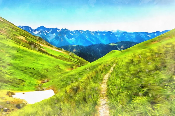 Красивый горный пейзаж в горах Кавказа красочная живопись выглядит как картина. — стоковое фото