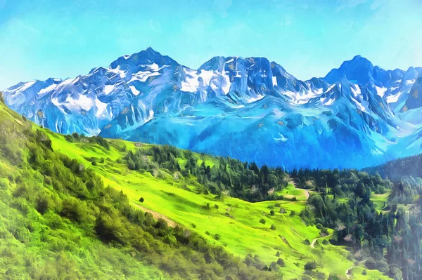 코카서스 산맥의 아름다운 산 풍경, 다채 로운 그림이 그림처럼 보인다. — 스톡 사진