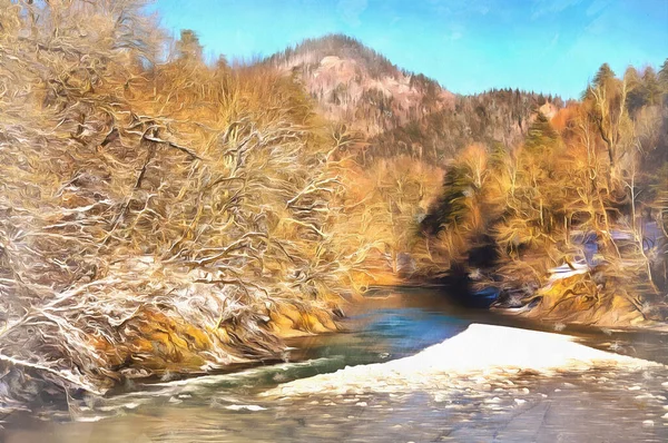 Bela paisagem ensolarada de inverno nas montanhas do Cáucaso — Fotografia de Stock