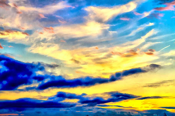 Όμορφη δραματική σκηνή ουρανό πολύχρωμη ζωγραφική μοιάζει με εικόνα. — Φωτογραφία Αρχείου