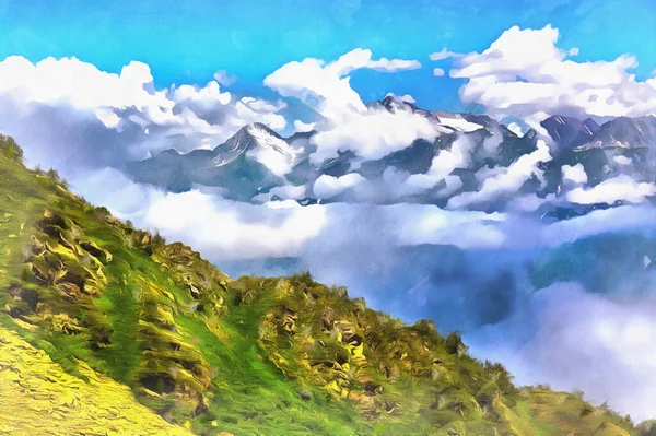 Красивый горный пейзаж в горах Кавказа красочная живопись выглядит как картина. — стоковое фото