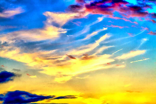 Beautiful dramatic sky scene colorful painting looks like picture. — Stock Photo, Image