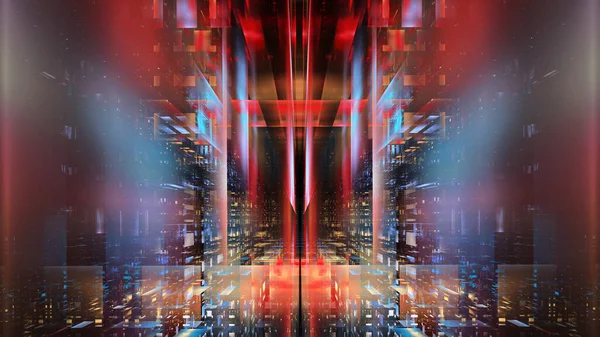 La ilustración 3D del fractal abstracto para el diseño creativo se parece a la estructura moderna del techno de la ciudad. — Foto de Stock