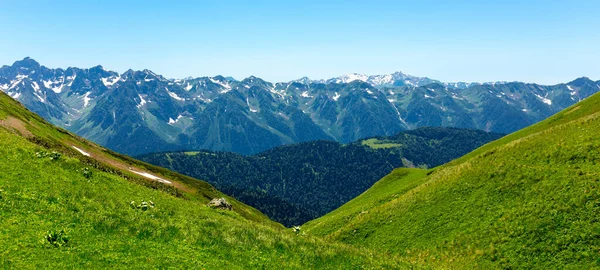 Hermoso paisaje de montaña con bosque en las montañas del Cáucaso. Imagen De Stock