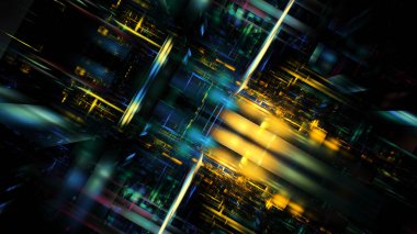 Yaratıcı tasarım için soyut fraktalın 3 boyutlu çizimi modern şehir tekno yapısına benziyor..