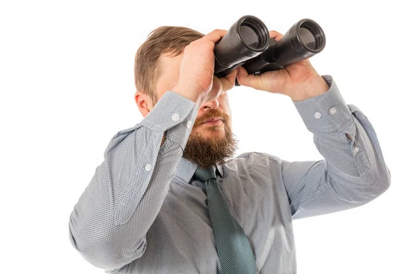 Soilid bearded man in shirt with binoculars — Stock Photo, Image