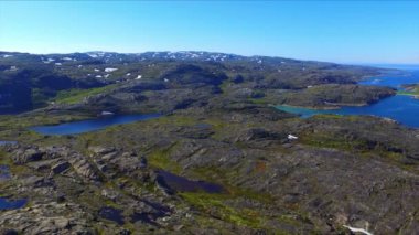 Barents sahil şeridindeki güzel Kuzey Kutbu yaz manzarasından drone görüntüsü