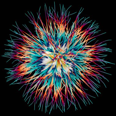 Siyah zemin üzerindeki bir virüs gibi üç boyutlu nesnenin üç boyutlu çizimi.