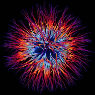 Siyah zemin üzerindeki bir virüs gibi üç boyutlu nesnenin üç boyutlu çizimi.