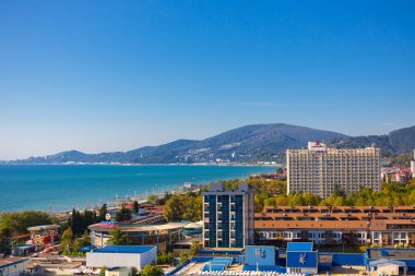 RUSSIA, SOCHI - SEPTEMBER 18, 2019: Sochi Adlerkurort kıyı bölgesi deniz kenarında yaz tatili için çok uygundur