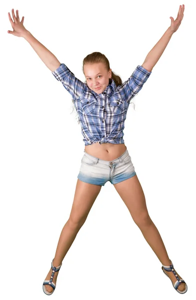 Teen girl jumping isolated on white background — Stock Photo, Image