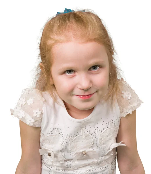 Linda niña viendo aislado sobre fondo blanco — Foto de Stock