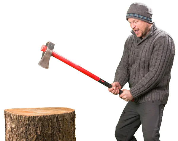 Homem a partir algo por machado — Fotografia de Stock