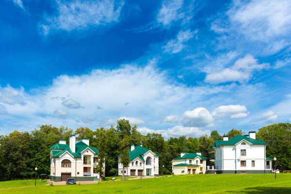 Beautiful cottages under blue sky