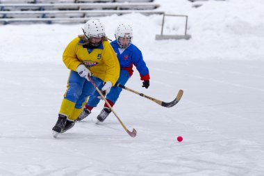 RUSSIA, KOROLEV - JANUARY 15, 2015: 3-d stage childrens hockey League bandy, Russia.