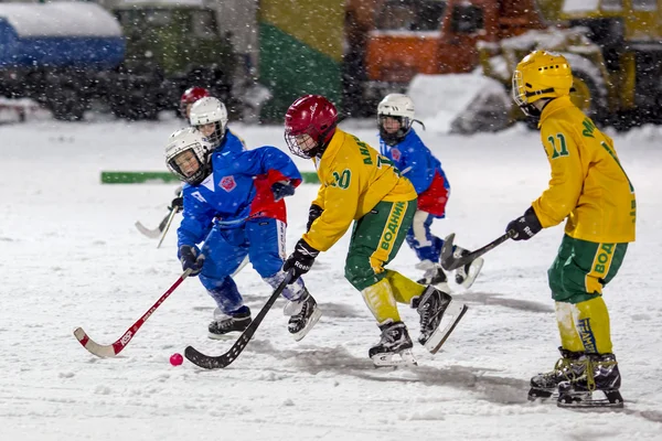 RUSSIA, ARKHANGELSK - 14 DICEMBRE 2014: Prima tappa della lega di hockey per bambini bandy, Russia — Foto Stock