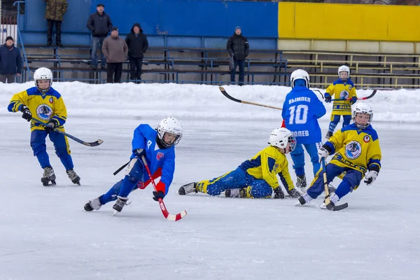 RUSSIA, KRASNOGORSK - MARCH 03, 2015: final stage childrens hockey League bandy, Russia. — Stockfoto