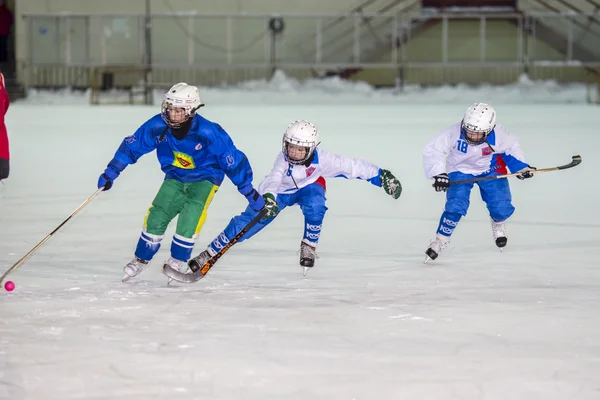 RUSSIA, ARKHANGELSK - 14 DICEMBRE 2014: Prima tappa della lega di hockey per bambini bandy, Russia — Foto Stock