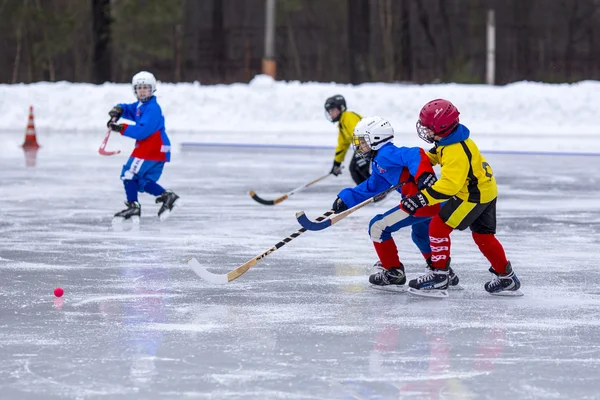 RUSSIA, KOROLEV - JANUARY 15, 2015: 3-d stage childrens hockey League bandy, Russia — Zdjęcie stockowe