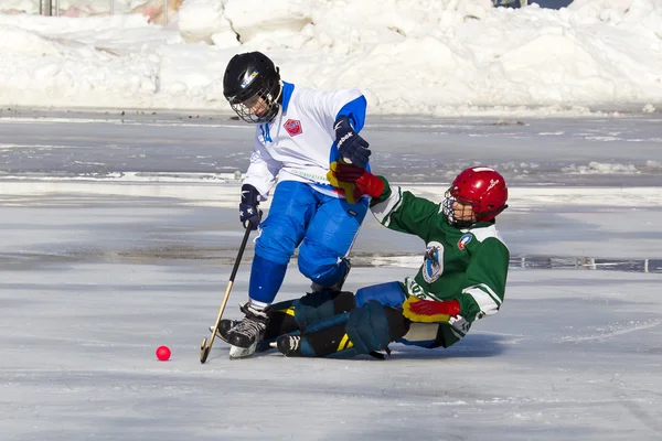 RUSSIA, KRASNOGORSK - MARCH 03, 2015: final stage childrens hockey League bandy, Russia. — Zdjęcie stockowe