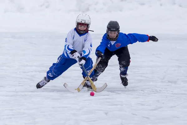 RUSSIA, ARKHANGELSK - DECEMBER 14, 2014: 1-st stage childrens hockey League bandy, Russia — Zdjęcie stockowe