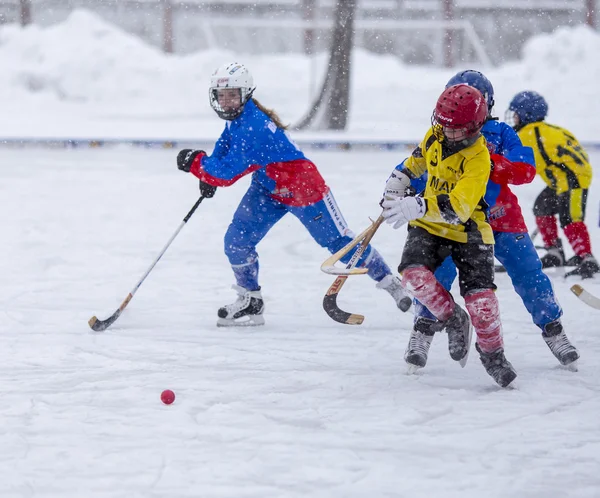 RUSSIA, KOROLEV - JANUARY 15, 2015: 3-d stage childrens hockey League bandy, Russia. — Stock Photo, Image
