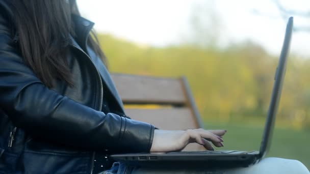 Mujer manos escribiendo en el teclado del ordenador portátil — Vídeos de Stock