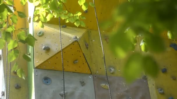 Um jovem homem, parede de escalada — Vídeo de Stock