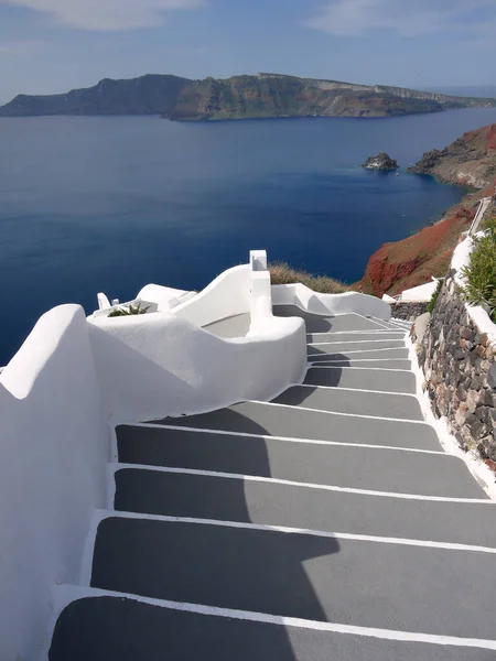 Cor Cinza Pedra Passos Escadas Para Mar Azul Mar Egeu — Fotografia de Stock