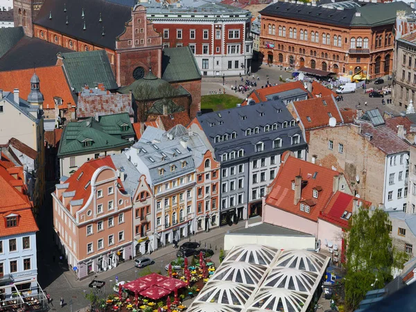 Kolorowe Budynki Dachowy Pejzaż Rygi Stare Miasto Łotwa Dziedzictwo Unesco — Zdjęcie stockowe