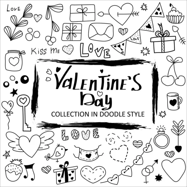 Imagine Vectorială Simbolurilor Pentru Valentine Day Hand Stil Doodle Desenat — Fotografie, imagine de stoc