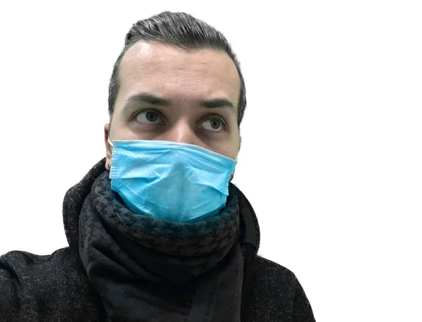 Vuxen Man Medicinsk Mask Isolerad Bakgrund — Stockfoto