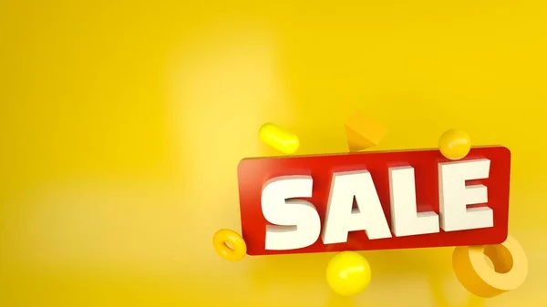 Render Sale Sign Geometrical Shapes Yellow Background — Stock Photo, Image