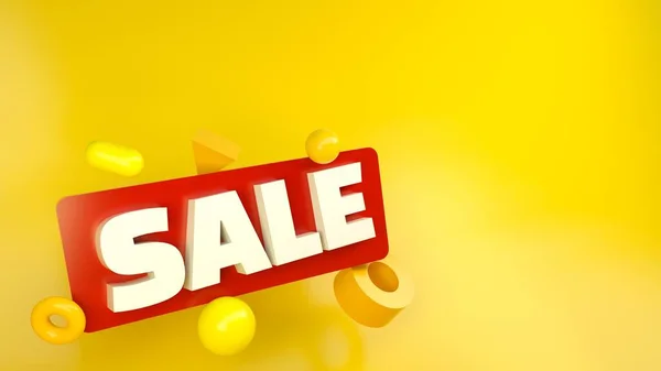 Render Sale Sign Geometrical Shapes Yellow Background — Stock Photo, Image