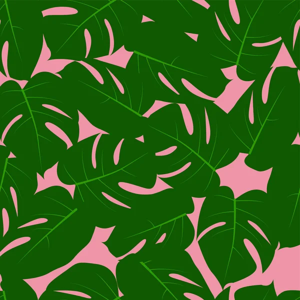 Nahtloses Muster mit grünen Blättern auf rosa Hintergrund — Stockvektor