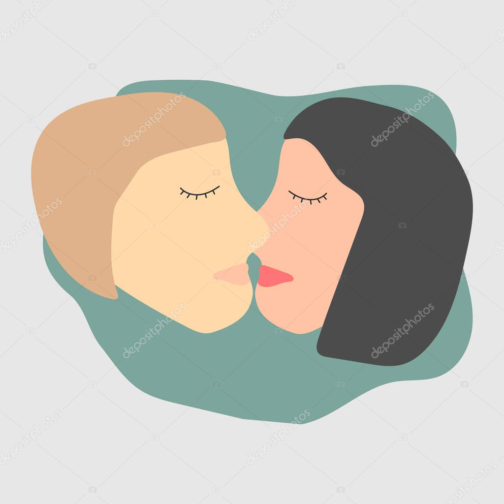 Man and woman kissing. Modern minimalistic style