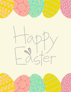 Renkli yumurtalı mutlu Paskalya tebrik kartları.