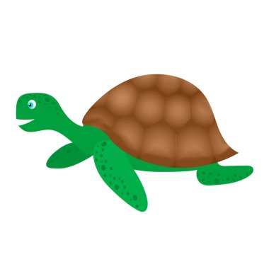 Beyaz arka planda sevimli deniz kaplumbağası. Çizgi film illüstrasyonu