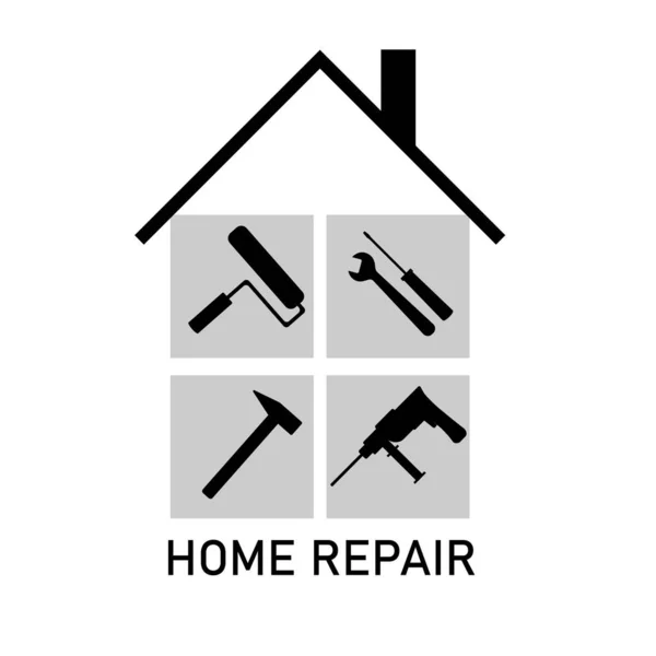 Projekt logo domu i różnych narzędzi. Naprawa domu — Wektor stockowy
