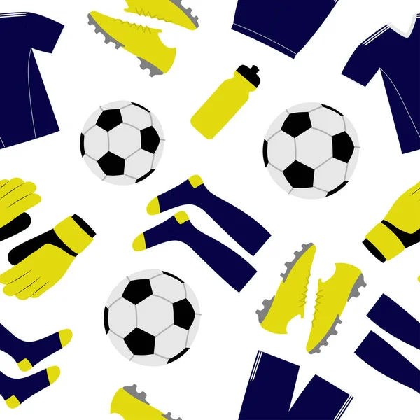 Ποδόσφαιρο αδιάλειπτη μοτίβο. Πολύχρωμα αντικείμενα σε λευκό φόντο — Διανυσματικό Αρχείο