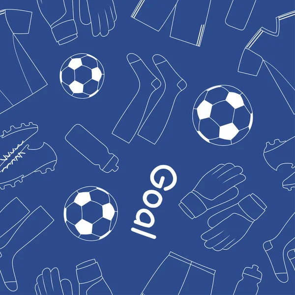 Padrão sem costura de futebol. Objetos brancos no fundo azul —  Vetores de Stock