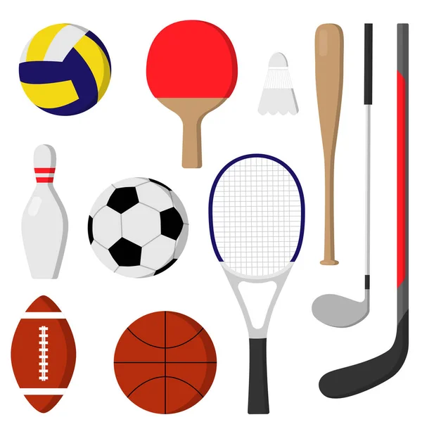 Equipamento de jogos desportivos. Conjunto de objetos planos —  Vetores de Stock