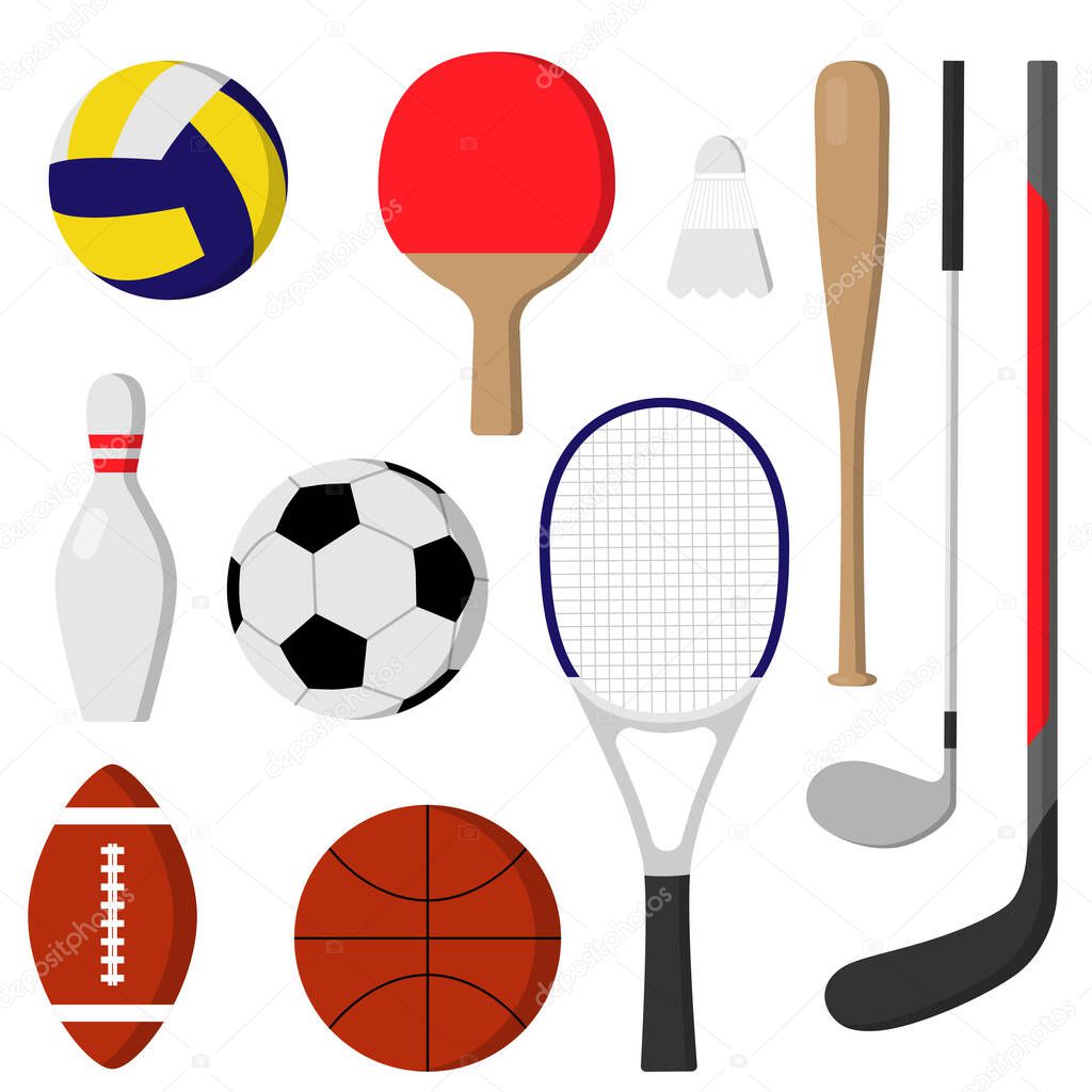 Sport games equipment. Flat objects set